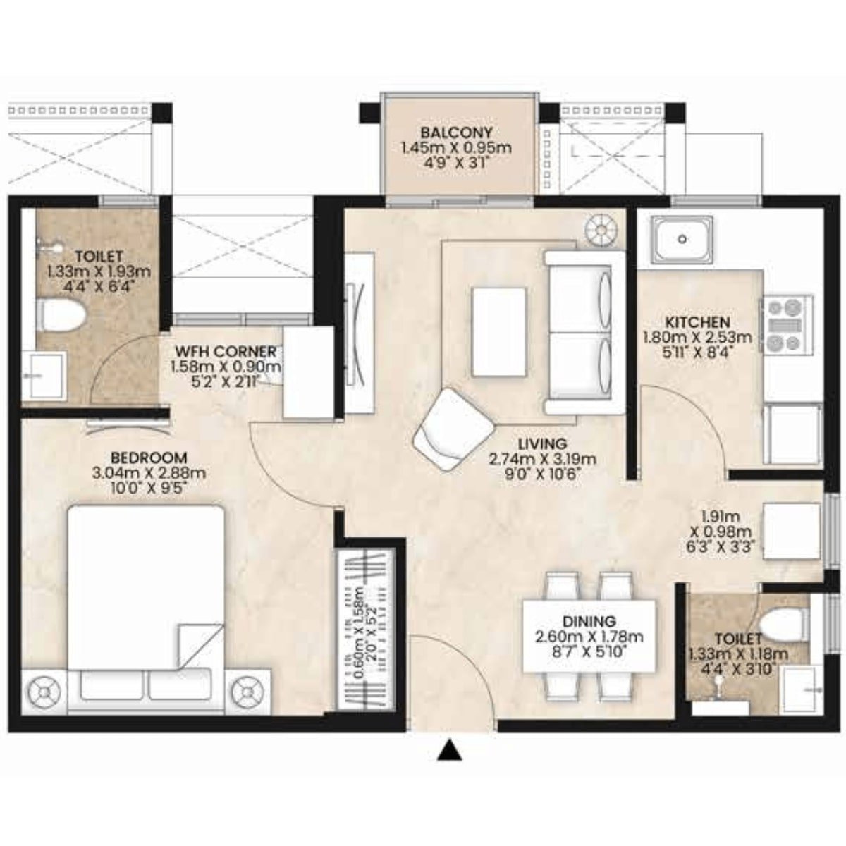 Mahindra-Happinest-Floor-Plan-1-BHK-Unit-B-396-sqft