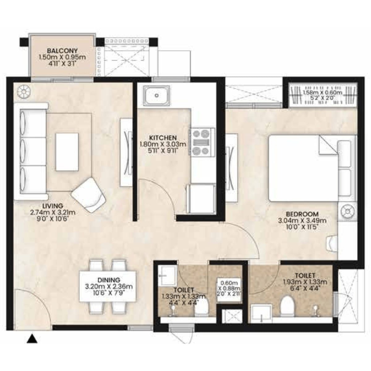 Mahindra-Happinest-Floor-Plan-1-BHK-Unit-E-452-sqft
