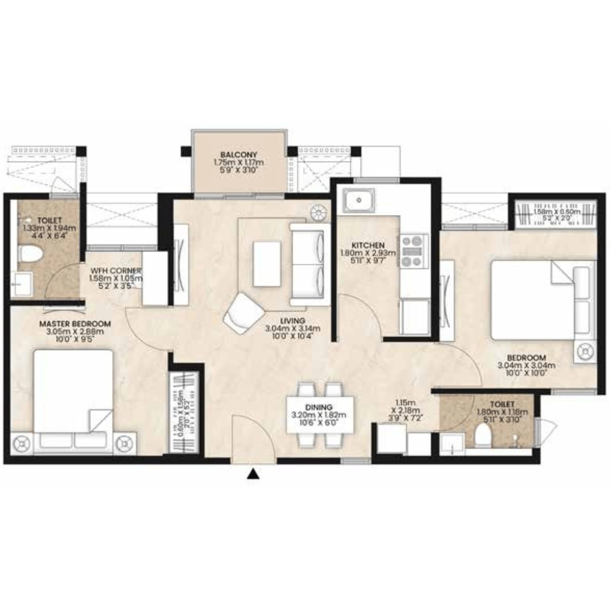 Mahindra-Happinest-Floor-Plan-2-BHK-563-sqft