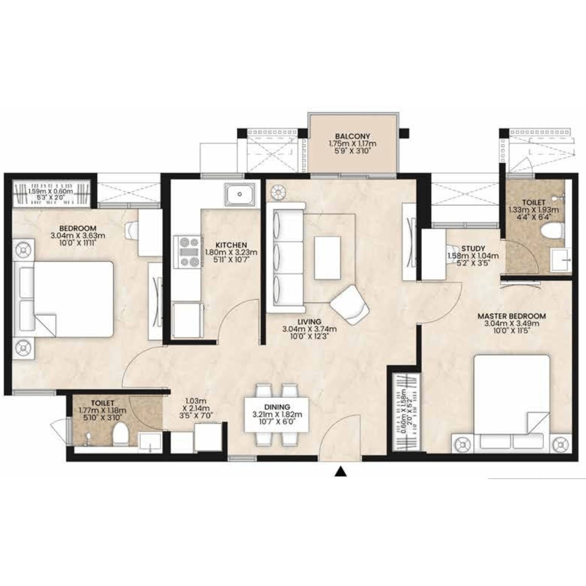 Mahindra-Happinest-Floor-Plan-2-BHK-631-sqft